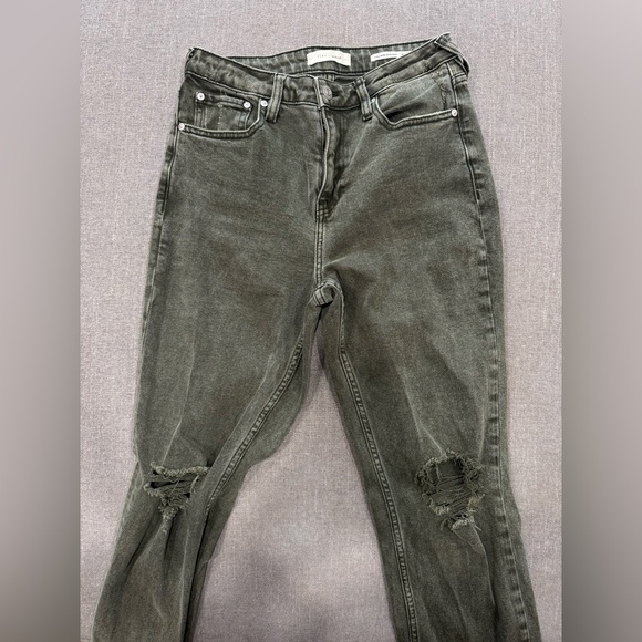 Cleo + Wolf High Rise Ankle Straight Jeans Green Distressed Sz 27 - Picture 7 of 9
